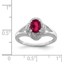 Sterling Silver .01 Ctw (H-I, I2-I3) Diamond & Oval Created Ruby Ring Ruby Band Ring, Oval Amethyst Ring, Infinity Diamond Ring, Ruby Bands, Bow Jewelry, Citrine Ring, Stone Setting, July Birthstone, Oval Stone