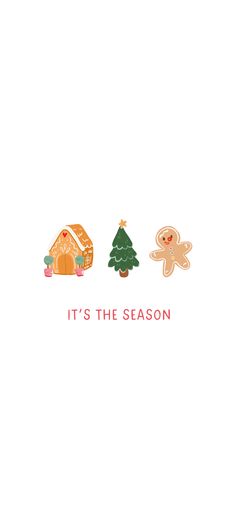 it's the season greeting card with gingers, christmas tree and ginger house