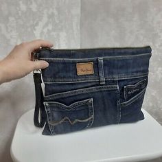 Handmade Vintage denim clutch bag, Casual clutch of distressed shabby jeans | eBay