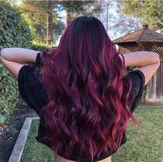 Berry Balayage Hair, Cherry Hair Color Burgundy, Berry Balayage, Red Bayalage Hair, Magenta Balayage, Purple Hair Ideas, Red Purple Hair, Burgundy Balayage, Black Cherry Hair