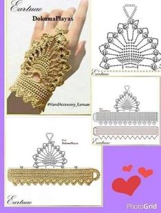 four different types of laces and crochet patterns for handmade bracelets