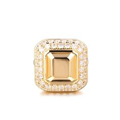 14K Yellow Gold -Available in 18k Gold upon request. Emerald Cut Goldstone™ Diamond Pave 1.70 Cts Please allow 6-8 weeks for delivery. All prices are in US Dollars. Luxury 14k Gold Diamond Ring With Octagon Shape, Luxury 14k Gold Octagon Diamond Ring, Luxury Octagon Diamond Ring In 14k Gold, Luxury Yellow Gold Halo Ring With Gemstone, Luxury Gold Halo Ring With Gemstone, Octagon Yellow Gold Jewelry With Halo Setting, Yellow Gold Asscher Cut Diamond Ring With Halo Setting, Octagon Jewelry With Halo Setting In Yellow Gold, Luxury Gold Octagon Diamond Ring