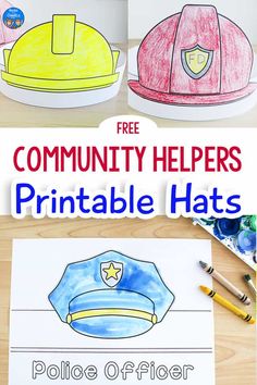 printable police hats for kids to color and practice their writing skills with the text community helpers printable hats