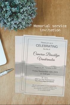 an image of a memorial service card on a table with a pen and paper next to it