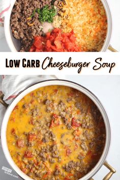 low carb cheeseburger soup in a white bowl