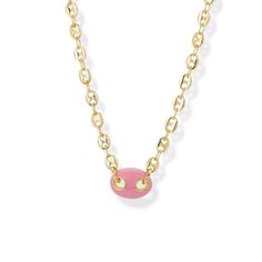 18k Gold-Plated Brass Length: 14" Extender: 2" Lobster clasp closure Pink Enamel, The Pink, Lobster Clasp, Chain Necklace, 18k Gold, Gold Necklace, Plating, Brass, Chain