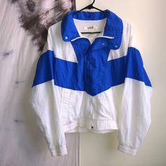 I. Magnin Vintage Color Block Windbreaker Royal Blue And White Buttons Halfway Down, Full Zip Up Jacket Slip Pockets On The Side Mesh Inside, Great Breathability And Comfort! Excellent Vintage Condition- No Rips, Stains, Snags, Or Discoloration! New With Tags! Women’s Size Small Retro White Cotton Outerwear, White Retro Cotton Outerwear, White Retro Windbreaker For Spring, Retro White Windbreaker For Spring, Retro White Spring Windbreaker, Retro Blue Windbreaker For Spring, Retro White Cotton Windbreaker, Royal Blue And White Outfit, Blue Sports Jacket