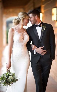 a bride and groom are walking together