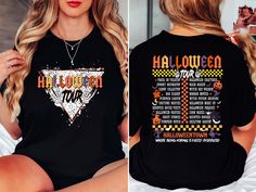 Halloween Tour Shirt, Halloween T-Shirt, Fall Shirt, Trendy Halloween Pumpkin Tee, Autumn Shirts, Spooky Vibes Shirt Gifts, Halloween Tour Welcome to BelinayShirt,  Your ultimate destination for unique and stylish printed t-shirts! At BelinayShirt, we believe in expressing individuality through fashion. Our collection features a wide range of designs, from trendy graphics and bold statements to artistic prints and personalized options. Each shirt is crafted with high-quality materials to ensure comfort and durability. Whether you're looking to make a fashion statement or find the perfect gift, BelinayShirt has something for everyone. Discover your new favorite tee today and wear your personality with pride! Halloween Graphic Tee For Concert, Halloween Concert Band Merch Tops, Halloween Crew Neck T-shirt For Concert, Halloween Concert Crew Neck T-shirt, Halloween Concert T-shirt With Crew Neck, Black Halloween Concert T-shirt, Halloween Band Merch Shirt, Band Merch Halloween Fan Shirt, Band Merch Halloween Fan Merchandise Shirt