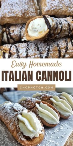 an easy homemade italian cannoli recipe with powdered sugar on top