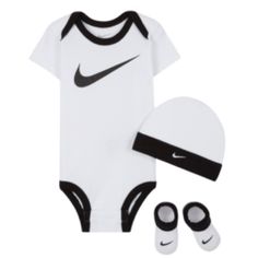 Nike Baby (6-12m) Bodysuit, Hat And Booties Box Set. Nike White Playtime Sets, Nike Baby Clothes, Nike Romper, Nike Onesie, Baby Boy Nike, Orange Bodysuit, Gray Romper, Baby Nike, Grey Bodysuit