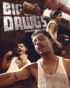 the poster for big drabus shows two men in white shirts