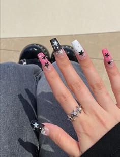 Nails With Crystals, Nagel Stamping, Pink Press On Nails, Long Square Nails, Pretty Gel Nails, Nails Set, Kawaii Nails