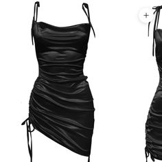 Black Satin Mini Dress. Black Fancy Dress Short, Formal Dresses Hoco, Black Dress Silk Short, Black Slinky Dress, Simple Black Hoco Dress, Black Mini Satin Dress, Short Black Dresses Party, Black Satin Homecoming Dress, Short Silk Black Dress