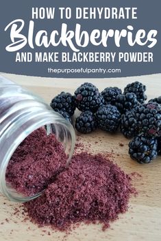 blackberries and raspberry powder in a jar with the words how to dehydrate blackberryes and make blackberry powder