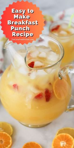 Orange Juice Brunch Punch, Easy Drinks Nonalcoholic To Make, Juice Bar For Party, Brunch Drinks Non Alcoholic Breakfast, Fruity Non Alcoholic Drink Recipes, Fruit Juices Ideas, Yellow Non Alcoholic Drinks, Simple Punch Recipe Non Alcoholic, Fruity Non Alcoholic Drinks