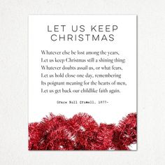 a christmas card with the words let us keep christmas written in white and red on it