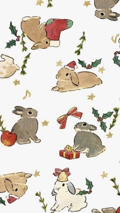 an image of rabbits with christmas decorations on them