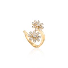 Certified Diamond Flower By Pass Ring in 18K Gold featuring natural diamonds of 0.749 carats. The gorgeous handcrafted ring goes with every style. April birthstone diamond brings love, fame, success and prosperity. Designed with two flowers studded with diamonds that makes it a perfect fit to wear it on your wedding or style it with any of your basic outfit to give it a glam. This is a perfect Diamond Ring. It can be a Bridal Shower Gift, Valentine Gift, Gift For Sister, Wedding Gift, Engagement Diamond Flower-shaped Ring With Prong Setting, Diamond Flower Ring With Single Cut Diamonds, Flower Shaped Diamond Ring With Prong Setting, Fine Jewelry Diamond Ring In Flower Shape, Fine Jewelry Diamond Ring In Flower Design, Fine Jewelry Diamond Ring With Flower Shape, Fine Jewelry Flower-shaped Diamond Ring, Flower-shaped Diamond Rings With Accents, Anniversary Fine Jewelry Diamond Ring With Flower Shape