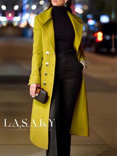 Lasaky - Refined Lapel Collar Coat with Classic Fit Lapel Collar Coat, Chique Outfit, Yellow Coat, Gaun Fashion, Video Tiktok, Fitted Coat, Winter Mode, Collar Coat, Winter Stil