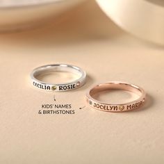 ► PRODUCT INFORMATION * Material: High Quality Solid 925 Sterling Silver * Finishing: Silver, Gold or Rose Gold. * Word limit: Up to 5 words with a birthstone after each name H O W * T O * O R D E R 1. Select your preferred COLOR  from the menu. 2. Select your ring SIZE from the menu. 3. Enter the NAME & BIRTHSTONE you want for the ring to the "Add your personalization" box. Regardless of whether you enter uppercase or lowercase letters, they will appear in the case and style seen in the display Silver Initial Ring With Birthstone For Promise, Personalized Round Crystal Ring For Anniversary, Rose Gold Sterling Silver Birthstone Promise Ring, Birthday Stackable Sterling Silver Jewelry, Personalized Silver Couple Rings For Mother's Day, Stackable Sterling Silver Jewelry For Birthdays, Sterling Silver Stackable Jewelry For Birthday, Silver Initial Ring With Birthstone For Anniversary, Silver Initial Ring With Birthstone