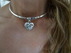 "Love and Friendship Vintage Heart with matching pendant bail. Sterling Silver Pendant is 1 1/4\" by 7/8\" with 4mm bail hole. Sterling silver Omega choker sold separately." Silver Heart Choker, October Jewelry, Pendant Bail, Vintage Silver Jewelry, Brown Jewelry, Love And Friendship, Pendant Bails, Heart Choker, Hot Jewelry