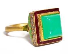 Jodhpur chrysoprase ring by Alice Cicolini Chrysoprase Ring, Bespoke Engagement Ring, Green Gems, Yellow Gold Setting, Lemon Quartz, Latest Jewellery, Domed Ring