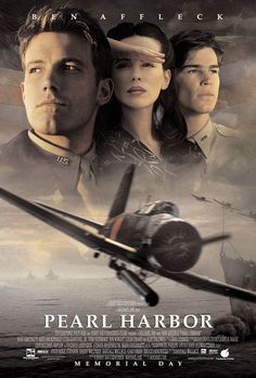 the movie pearl harbor features two men and a woman standing in front of an airplane