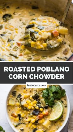 a bowl filled with corn chowder and garnished with cilantro