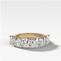 Six Stone Shared Prong Diamond Band With Cushion Cuts by Good Stone in Yellow Gold Cushion Cut Wedding Band, Buy Jewellery Online, Bold Rings, Bezel Set Ring, Full Eternity Ring, Cushion Cut Diamonds, Tennis Bracelet Diamond, Dream Ring, Bracelet Collection