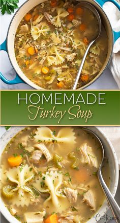 Turkey soup with bow tie pasta Soup Recipes With Turkey, Home Made Turkey Soup Recipes, Best Turkey Soup Recipe Ever, Turkey Pasta Soup Recipes, Soup With Leftover Turkey, Turkey Soup Recipes Crockpot, Turkey Soup Recipes Homemade, Turkey Bone Soup, Turkey Soup From Carcass Recipes