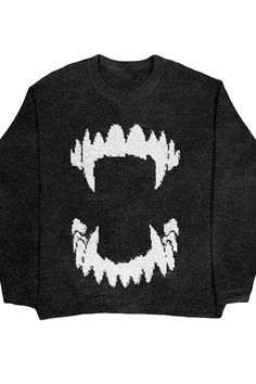 Vampire Teeth Oversized Unisex Sweater Gothcore White Sweater Women, Couple Sweaters, Y2k Coat, Black Teeth, Aesthetic Sweaters, Street Y2k, Couples Sweaters, Vampire Teeth, Pull Oversize