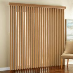 a living room with wooden blinds in it