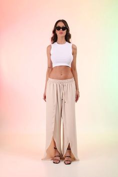 Slit Details Pants – 9Teen Boutique Time Of The Day, Comfortable Pants, Summer Pants, White Beige, Lightweight Fabric, Summer Collection, Elastic Waist, The Day, Elastic