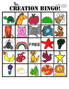 a printable game for children to play with the words creation bingo on it's front