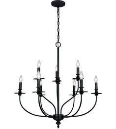 a black chandelier with six lights hanging from it's center and four arms