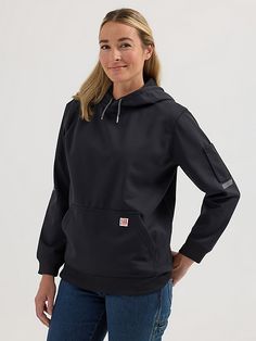 Ready to take on anything the day throws your way, Wrangler® RIGGS Workwear® Women’s Technical Work Hoodie has your back. It features a relaxed fit with plenty of room for layering. It comes with a tool pocket on the left sleeve and a front kangaroo pocket with a hidden compartment just for your phone. Plus, reflective trim will keep you visible and safe. Workwear Women, Wrangler Women, Work Wear Women, Jet Black, Women's Tops, Fall Fashion, Kangaroo Pocket, Kangaroo, Hoodies Womens