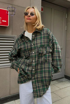 Casual Shirt Material: Cotton 30%, Polyester 70% Natural fiber Loose Fit Long Sleeve Closure Type: Single Breasted Pockets Turn-down Collar Non Strech Outfits Con Camisa, Green Plaid Shirt, Checkered Shirt, Long Sleeve Plaid Shirt, Autumn Season