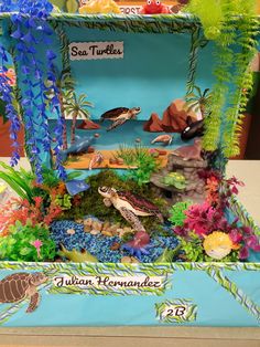 an ocean turtle habitat made out of cardboard