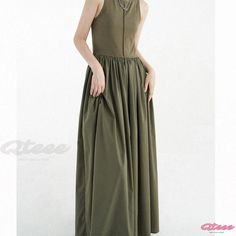 Qteee - Womens Sleeveless Green Empire Waist Maxi Dress with Round Neck and Patchwork Design - Casual and Stylish Mandarin Collar Dress, Empire Waist Maxi Dress, A Line Maxi Dress, Velvet Maxi Dress, Midi Dress Casual, Green Midi Dress, Daily Dress, Casual Skirt, Patchwork Designs