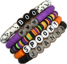 Bracelets Halloween, Themed Bracelets, Halloween Names, Heishi Bracelet, Dark Jewelry, Name Bracelet, Upper Case, Halloween Gift, Halloween Themes