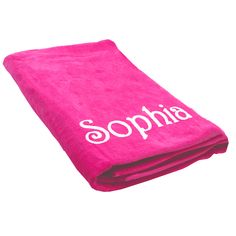 a pink towel with the word sophiia printed on it