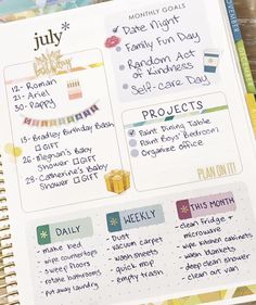 the daily planner is open and ready to be filled with things you can do in july