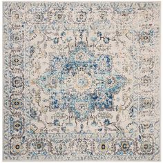 an area rug with blue and white colors