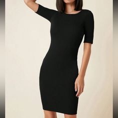 Length 38 Chest 34 Black Dress 90s, Ribbed Knit Bodycon Dress, Shein Basics, Basic Black Dress, Style Basics, Sleeveless Bodycon Dress, Short Sleeve Mini Dress, Basic Dress, Solid Dress