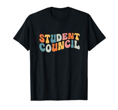 a black t - shirt with the words student council in multicolored letters on it