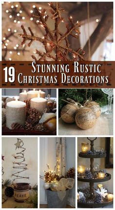 a collage of christmas decorations and candles