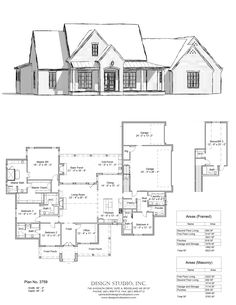 two story house plans with different floor plans and elevations for the front, back and side