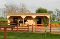 two horses are standing in their pen at the farm