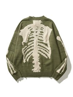 Knit Sweater Oversized Skeleton Knit Sweater - AnotherChill Pull Oversize, Handmade Sweater, Sleeved Sweater, Womens Sweaters, Indie Outfits, Swaggy Outfits, Sweaters Online, Mode Vintage, Green Sweater